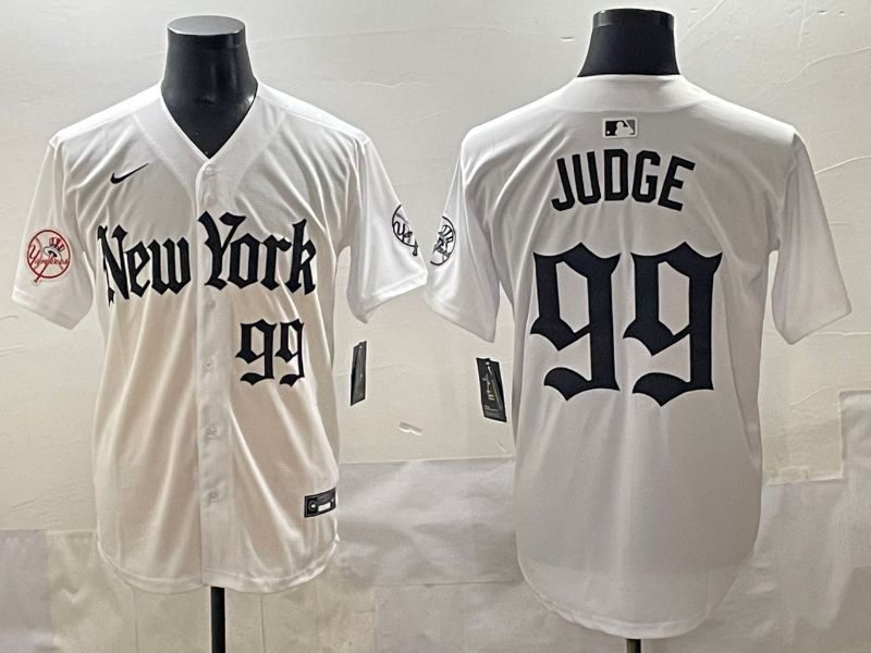 Men 2025 New York Yankees 99 Judge White Five generations Joint Name Nike MLB Jersey style 11